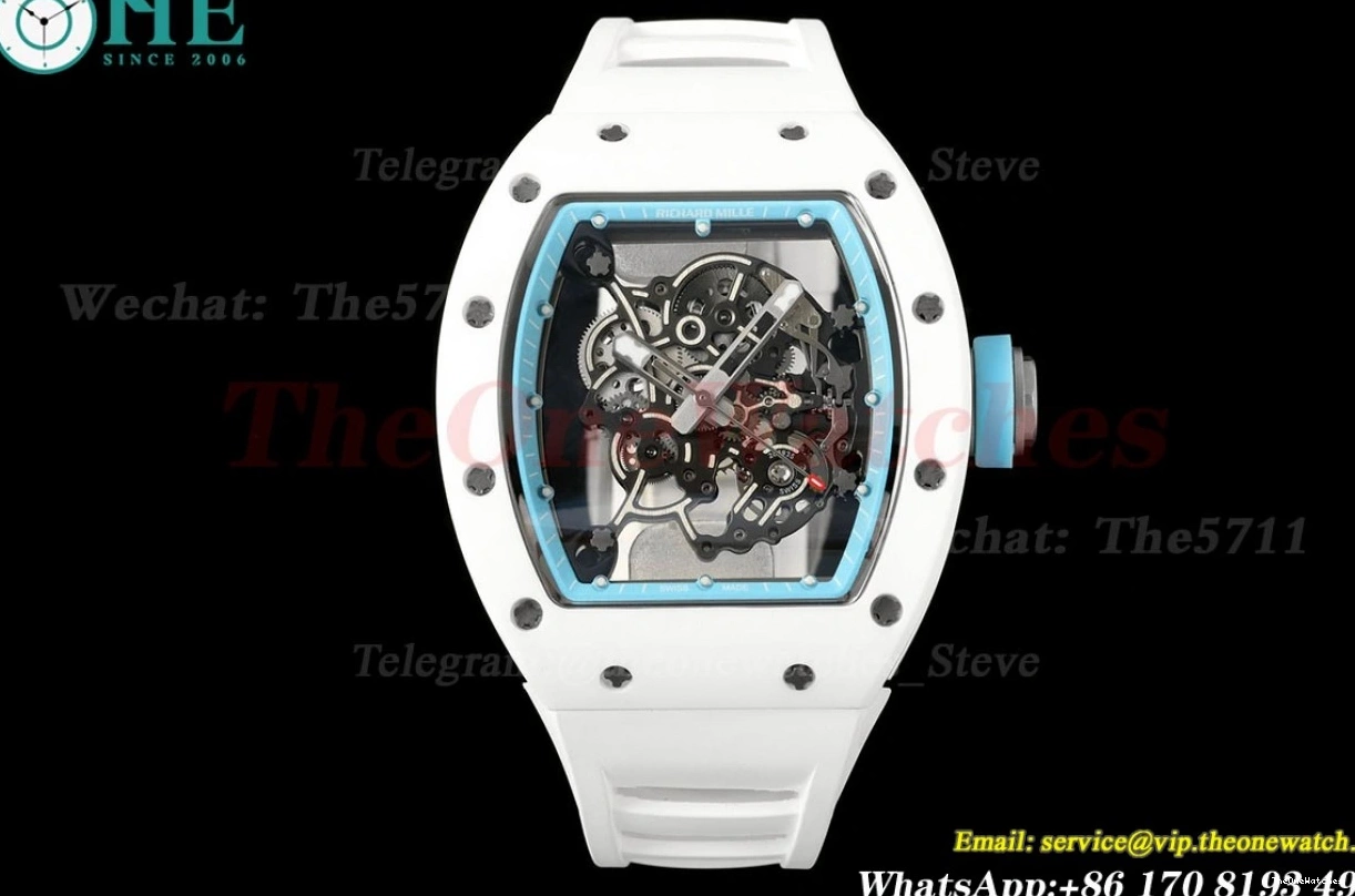 Strap Skeleton RM055 RMUL2 On Dial Blue T+F White Ceramic Rubber White 1225